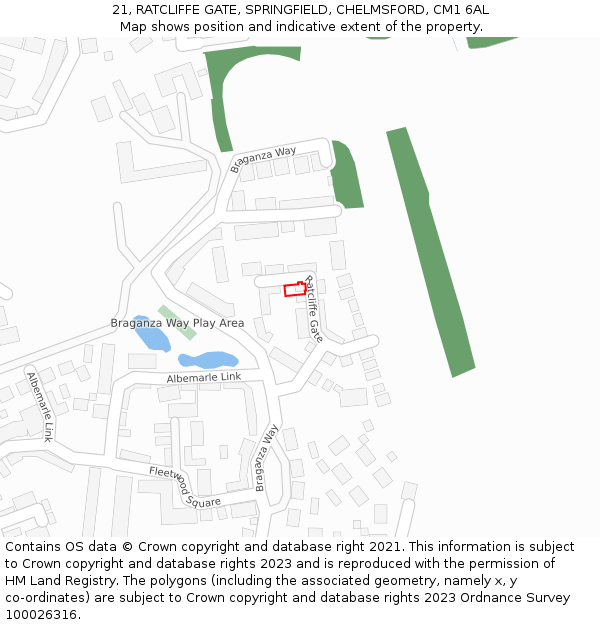 21, RATCLIFFE GATE, SPRINGFIELD, CHELMSFORD, CM1 6AL: Location map and indicative extent of plot