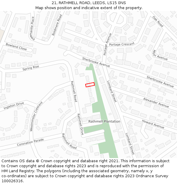 21, RATHMELL ROAD, LEEDS, LS15 0NS: Location map and indicative extent of plot