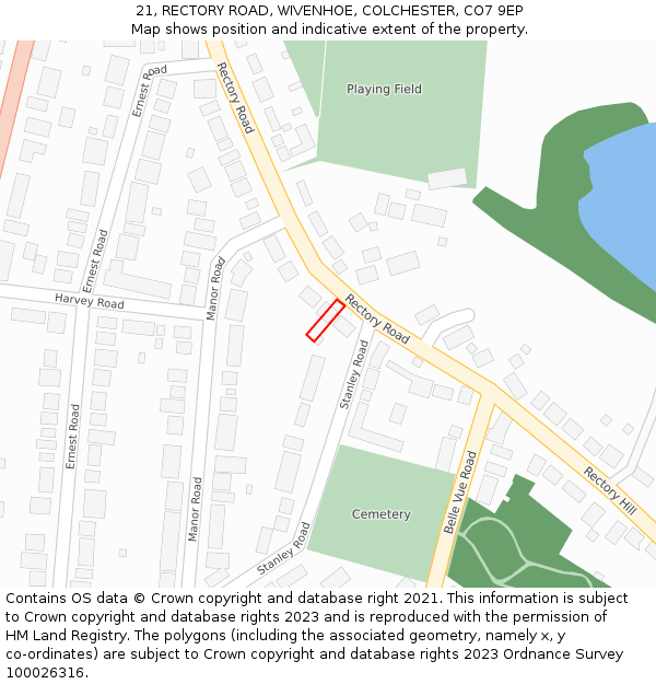 21, RECTORY ROAD, WIVENHOE, COLCHESTER, CO7 9EP: Location map and indicative extent of plot