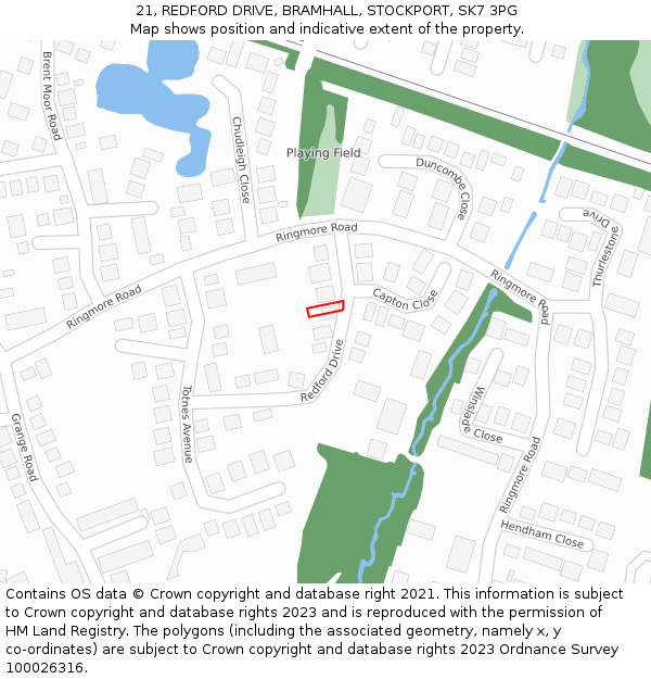 21, REDFORD DRIVE, BRAMHALL, STOCKPORT, SK7 3PG: Location map and indicative extent of plot