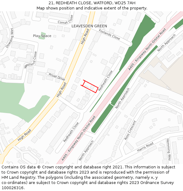 21, REDHEATH CLOSE, WATFORD, WD25 7AH: Location map and indicative extent of plot