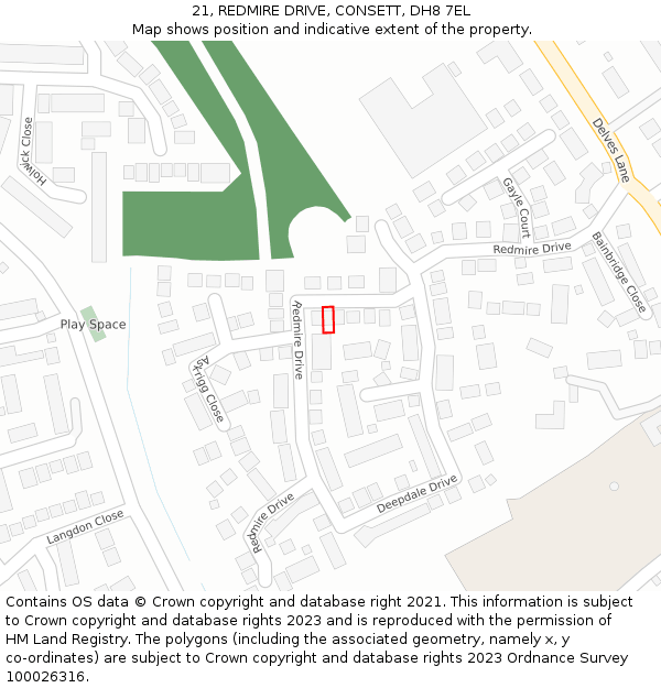 21, REDMIRE DRIVE, CONSETT, DH8 7EL: Location map and indicative extent of plot