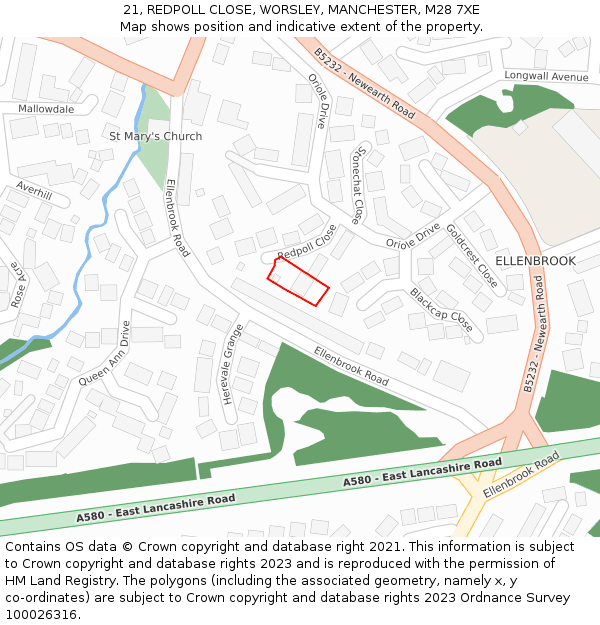 21, REDPOLL CLOSE, WORSLEY, MANCHESTER, M28 7XE: Location map and indicative extent of plot