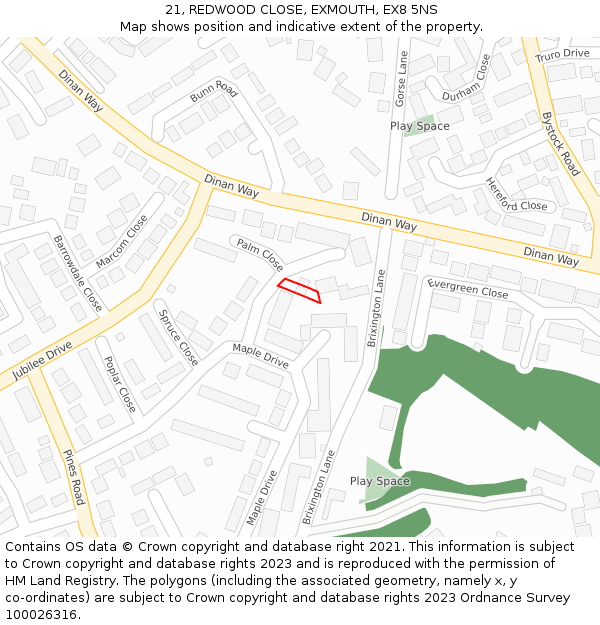 21, REDWOOD CLOSE, EXMOUTH, EX8 5NS: Location map and indicative extent of plot