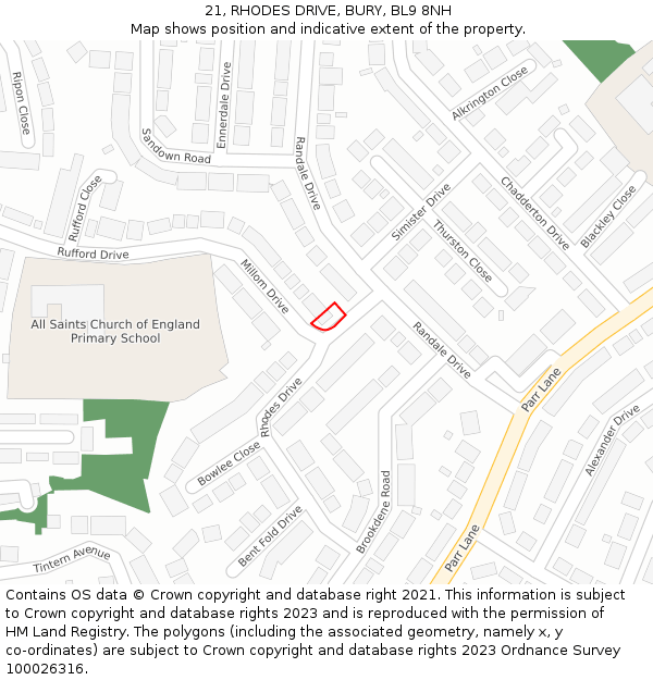 21, RHODES DRIVE, BURY, BL9 8NH: Location map and indicative extent of plot