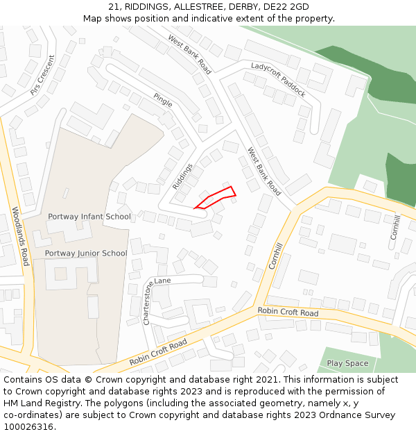 21, RIDDINGS, ALLESTREE, DERBY, DE22 2GD: Location map and indicative extent of plot