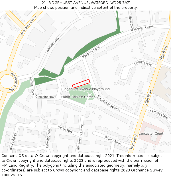 21, RIDGEHURST AVENUE, WATFORD, WD25 7AZ: Location map and indicative extent of plot