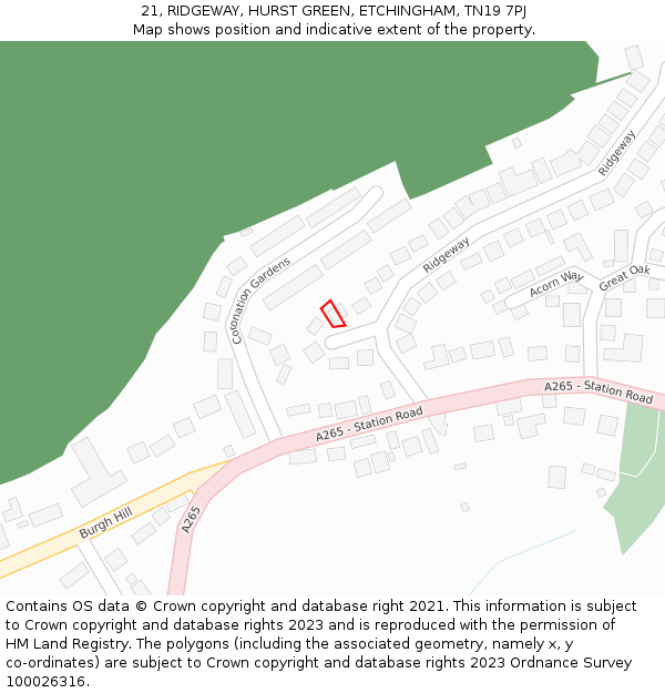 21, RIDGEWAY, HURST GREEN, ETCHINGHAM, TN19 7PJ: Location map and indicative extent of plot