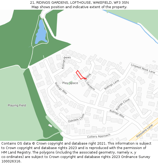 21, RIDINGS GARDENS, LOFTHOUSE, WAKEFIELD, WF3 3SN: Location map and indicative extent of plot