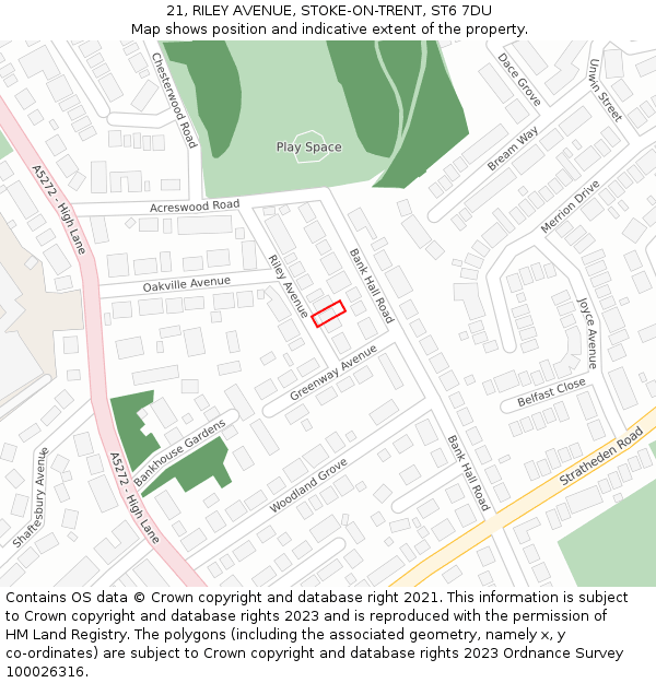 21, RILEY AVENUE, STOKE-ON-TRENT, ST6 7DU: Location map and indicative extent of plot