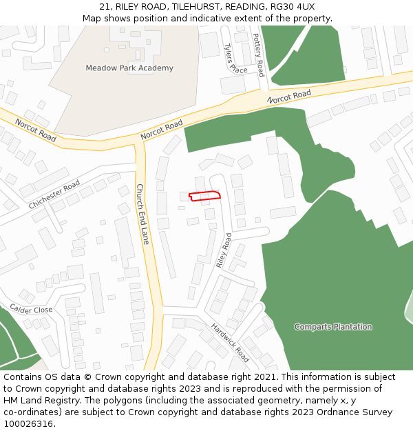 21, RILEY ROAD, TILEHURST, READING, RG30 4UX: Location map and indicative extent of plot