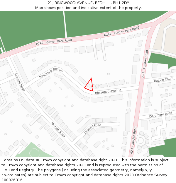 21, RINGWOOD AVENUE, REDHILL, RH1 2DY: Location map and indicative extent of plot