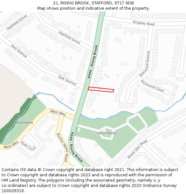 21, RISING BROOK, STAFFORD, ST17 9DB: Location map and indicative extent of plot