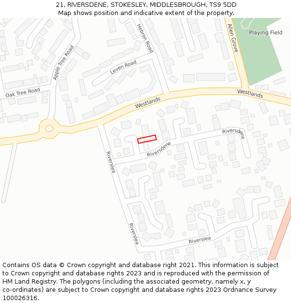 21, RIVERSDENE, STOKESLEY, MIDDLESBROUGH, TS9 5DD: Location map and indicative extent of plot