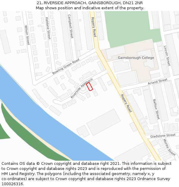 21, RIVERSIDE APPROACH, GAINSBOROUGH, DN21 2NR: Location map and indicative extent of plot
