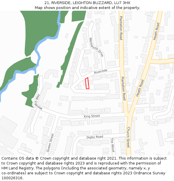 21, RIVERSIDE, LEIGHTON BUZZARD, LU7 3HX: Location map and indicative extent of plot