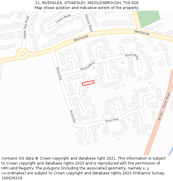 21, RIVERSLEA, STOKESLEY, MIDDLESBROUGH, TS9 5DE: Location map and indicative extent of plot