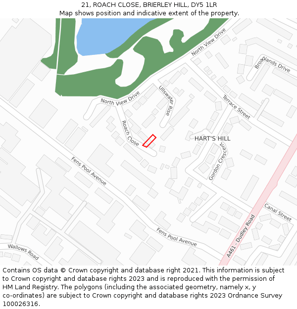 21, ROACH CLOSE, BRIERLEY HILL, DY5 1LR: Location map and indicative extent of plot