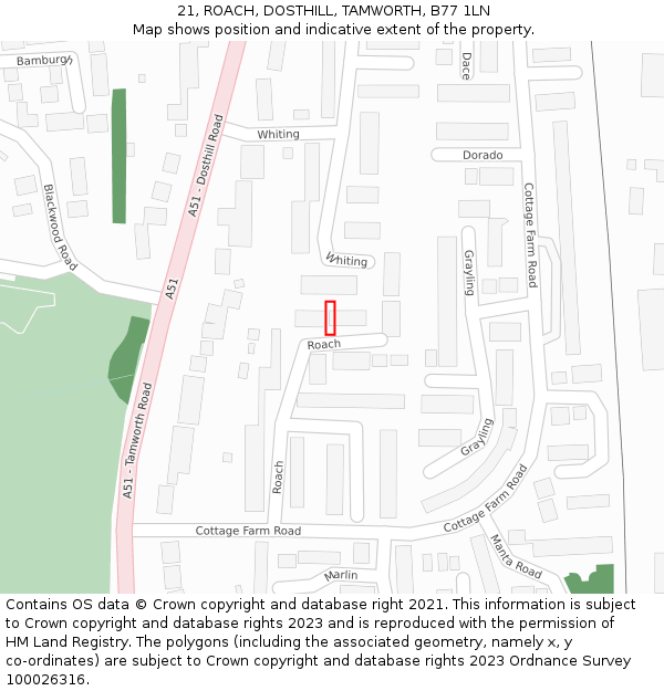 21, ROACH, DOSTHILL, TAMWORTH, B77 1LN: Location map and indicative extent of plot