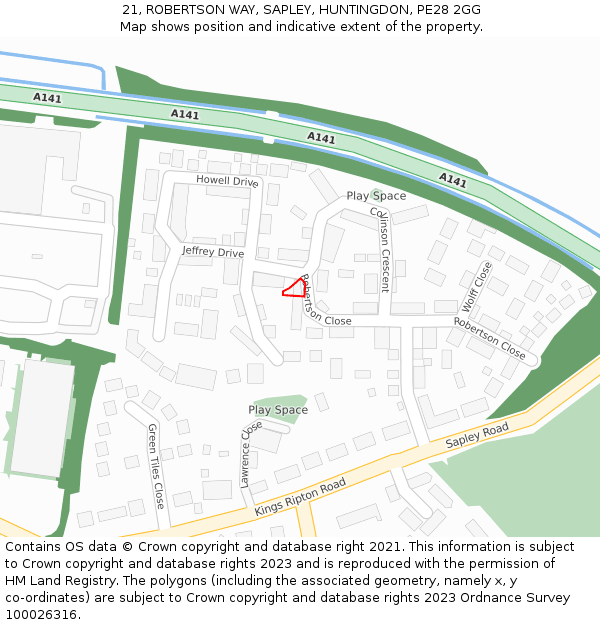 21, ROBERTSON WAY, SAPLEY, HUNTINGDON, PE28 2GG: Location map and indicative extent of plot
