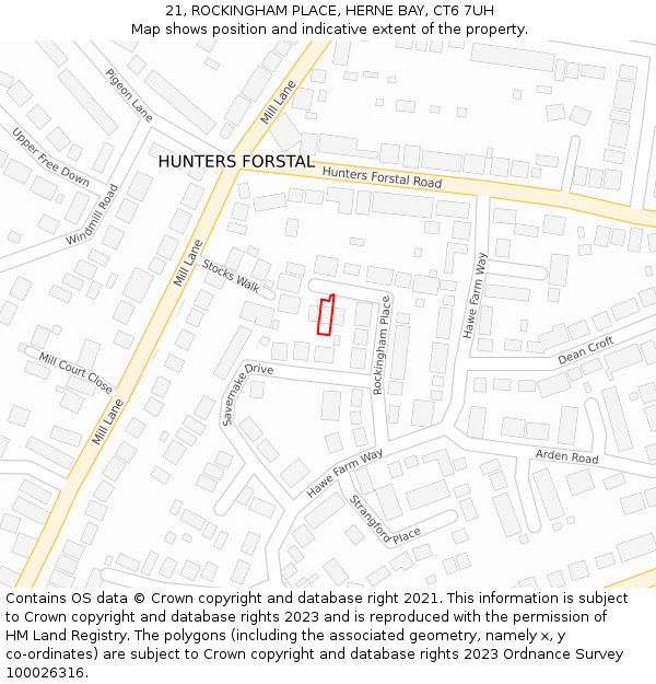 21, ROCKINGHAM PLACE, HERNE BAY, CT6 7UH: Location map and indicative extent of plot