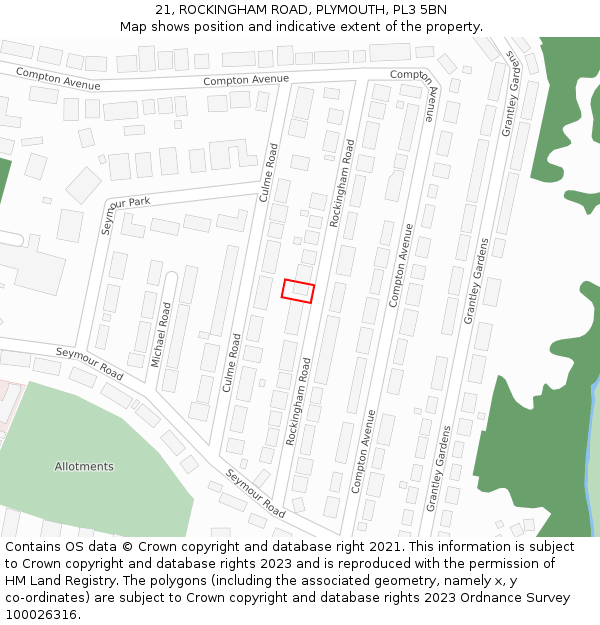 21, ROCKINGHAM ROAD, PLYMOUTH, PL3 5BN: Location map and indicative extent of plot