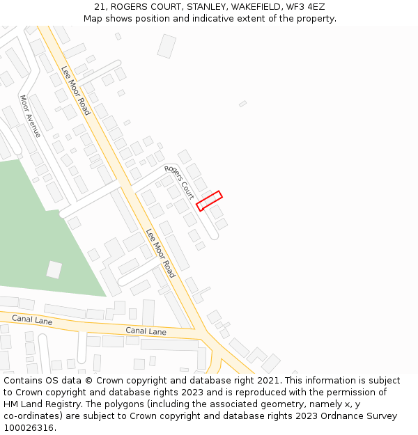 21, ROGERS COURT, STANLEY, WAKEFIELD, WF3 4EZ: Location map and indicative extent of plot