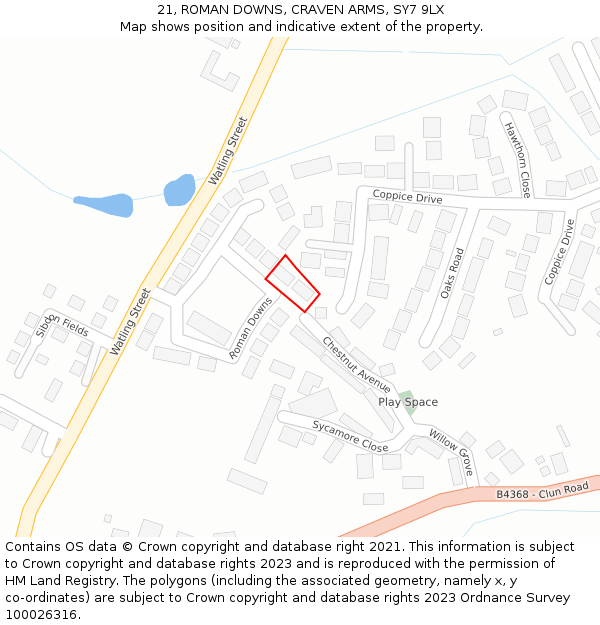 21, ROMAN DOWNS, CRAVEN ARMS, SY7 9LX: Location map and indicative extent of plot