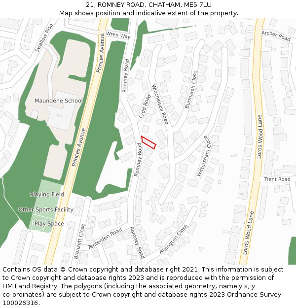 21, ROMNEY ROAD, CHATHAM, ME5 7LU: Location map and indicative extent of plot