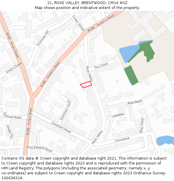 21, ROSE VALLEY, BRENTWOOD, CM14 4HZ: Location map and indicative extent of plot