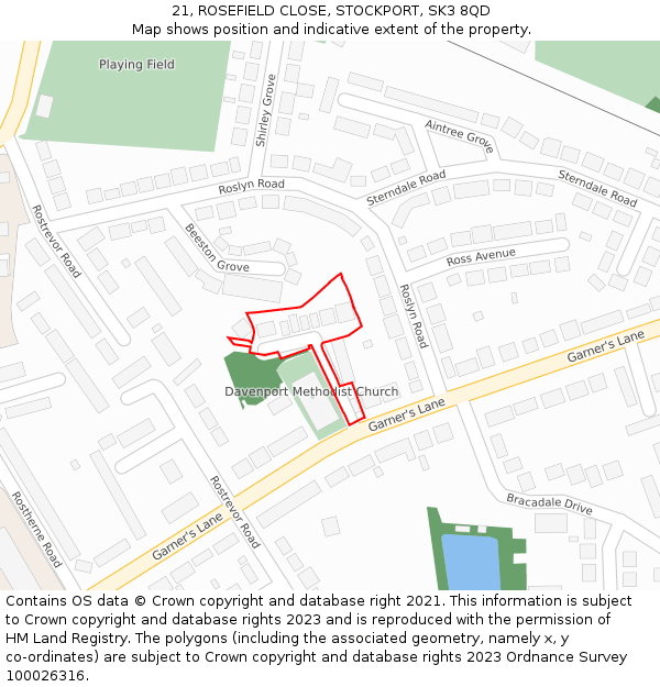 21, ROSEFIELD CLOSE, STOCKPORT, SK3 8QD: Location map and indicative extent of plot