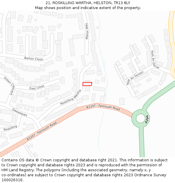 21, ROSKILLING WARTHA, HELSTON, TR13 8LY: Location map and indicative extent of plot