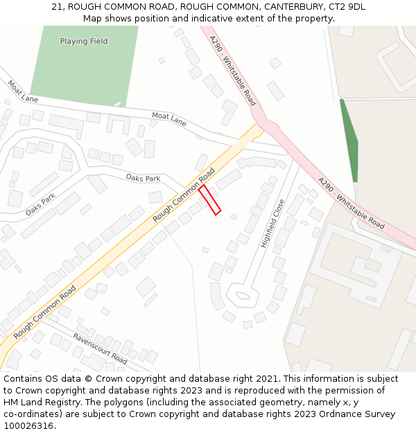 21, ROUGH COMMON ROAD, ROUGH COMMON, CANTERBURY, CT2 9DL: Location map and indicative extent of plot