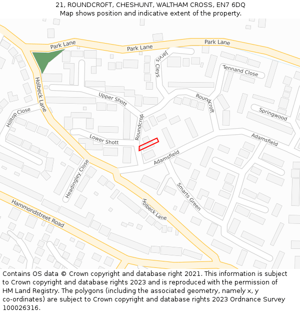 21, ROUNDCROFT, CHESHUNT, WALTHAM CROSS, EN7 6DQ: Location map and indicative extent of plot