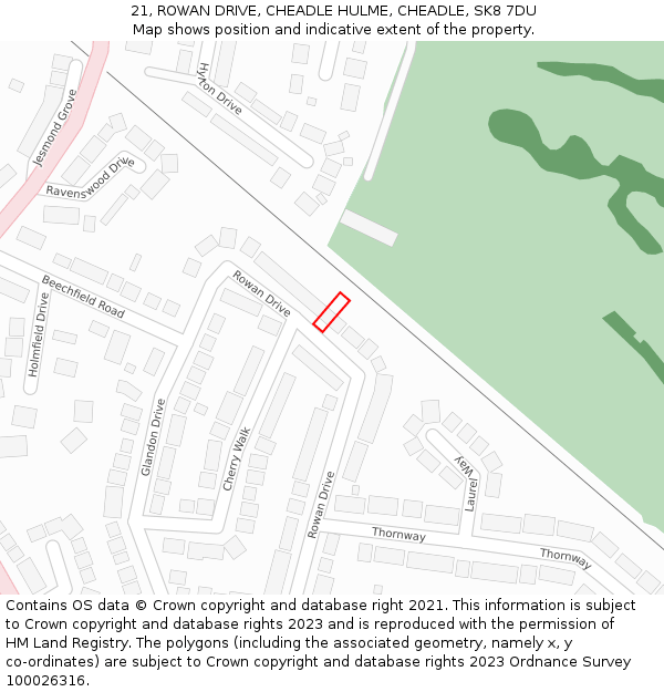 21, ROWAN DRIVE, CHEADLE HULME, CHEADLE, SK8 7DU: Location map and indicative extent of plot