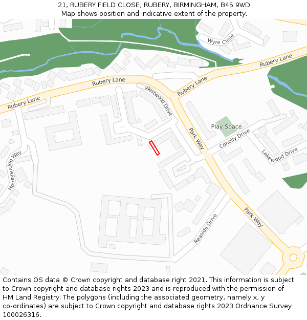 21, RUBERY FIELD CLOSE, RUBERY, BIRMINGHAM, B45 9WD: Location map and indicative extent of plot