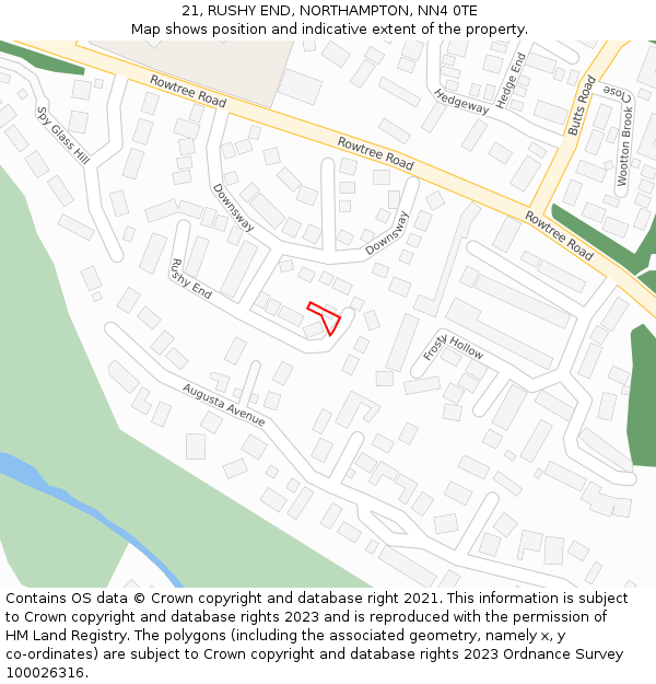 21, RUSHY END, NORTHAMPTON, NN4 0TE: Location map and indicative extent of plot