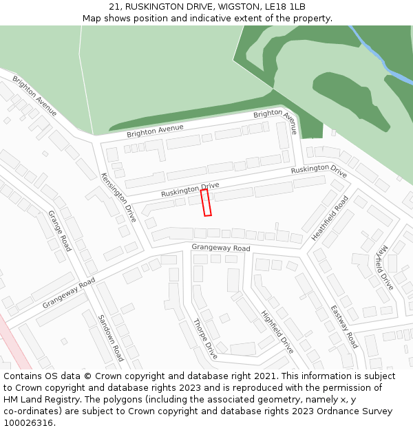 21, RUSKINGTON DRIVE, WIGSTON, LE18 1LB: Location map and indicative extent of plot