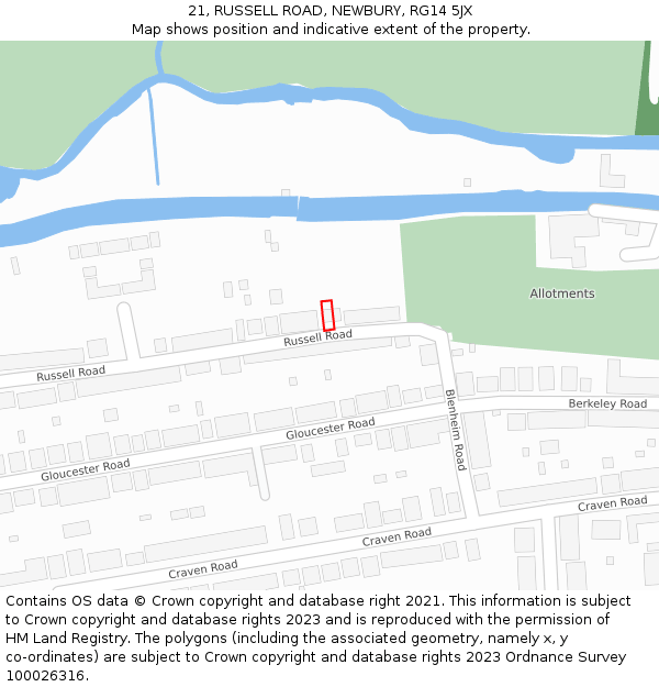 21, RUSSELL ROAD, NEWBURY, RG14 5JX: Location map and indicative extent of plot