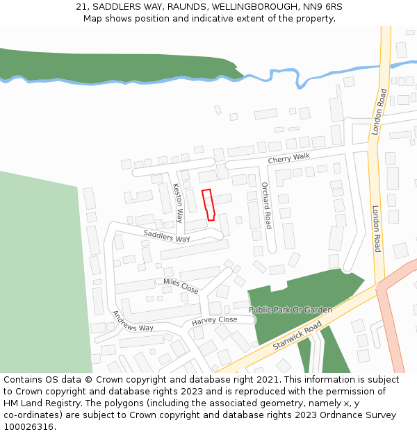 21, SADDLERS WAY, RAUNDS, WELLINGBOROUGH, NN9 6RS: Location map and indicative extent of plot