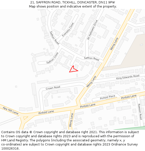 21, SAFFRON ROAD, TICKHILL, DONCASTER, DN11 9PW: Location map and indicative extent of plot
