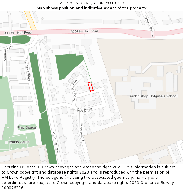 21, SAILS DRIVE, YORK, YO10 3LR: Location map and indicative extent of plot