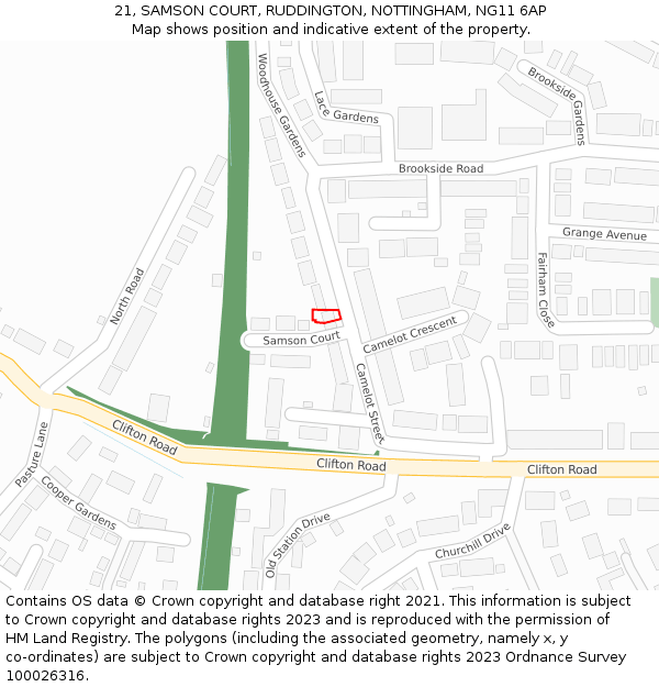 21, SAMSON COURT, RUDDINGTON, NOTTINGHAM, NG11 6AP: Location map and indicative extent of plot