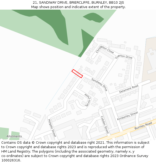 21, SANDIWAY DRIVE, BRIERCLIFFE, BURNLEY, BB10 2JS: Location map and indicative extent of plot