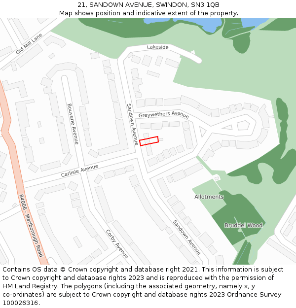 21, SANDOWN AVENUE, SWINDON, SN3 1QB: Location map and indicative extent of plot