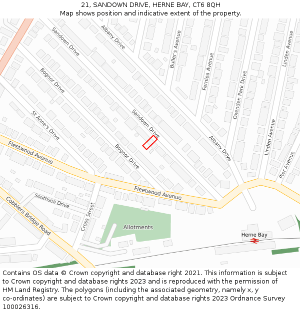 21, SANDOWN DRIVE, HERNE BAY, CT6 8QH: Location map and indicative extent of plot