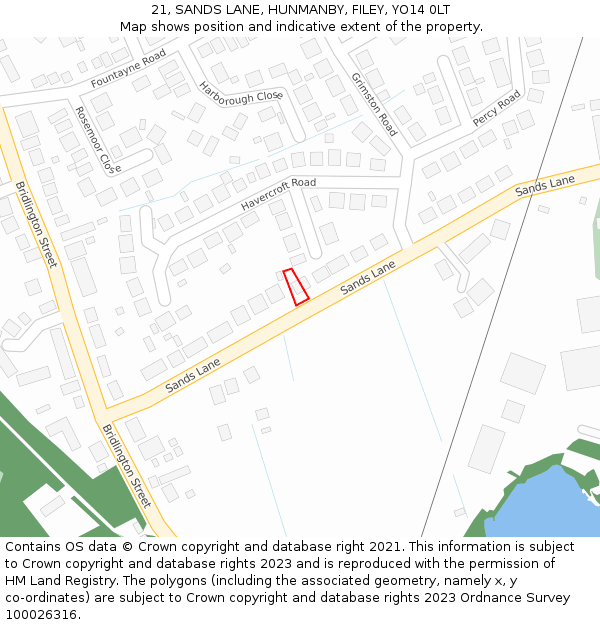 21, SANDS LANE, HUNMANBY, FILEY, YO14 0LT: Location map and indicative extent of plot