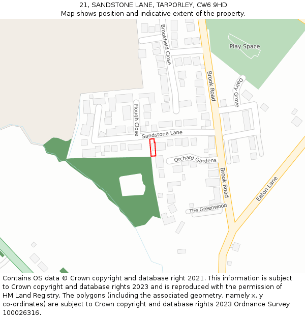 21, SANDSTONE LANE, TARPORLEY, CW6 9HD: Location map and indicative extent of plot