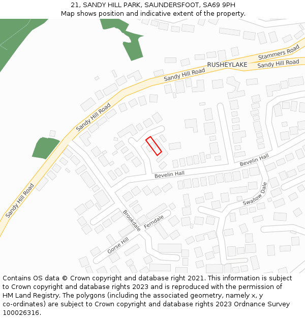 21, SANDY HILL PARK, SAUNDERSFOOT, SA69 9PH: Location map and indicative extent of plot