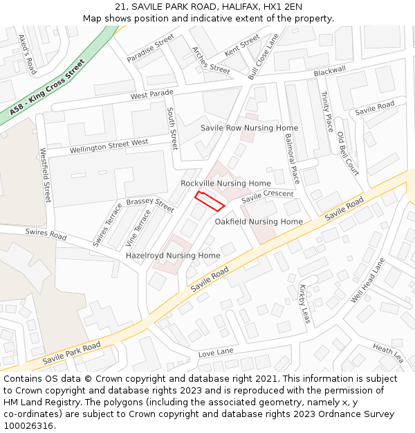 21, SAVILE PARK ROAD, HALIFAX, HX1 2EN: Location map and indicative extent of plot